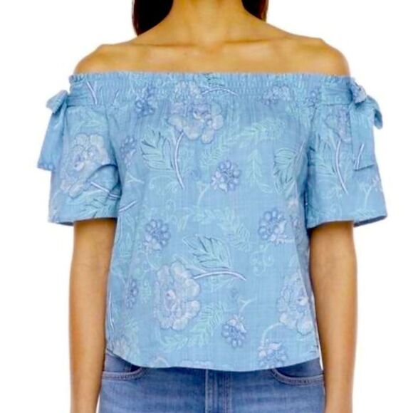 a.n.a  A New Approach Blue Floral Women’s Off The Shoulder Top, Size L, NWT - Picture 1 of 8